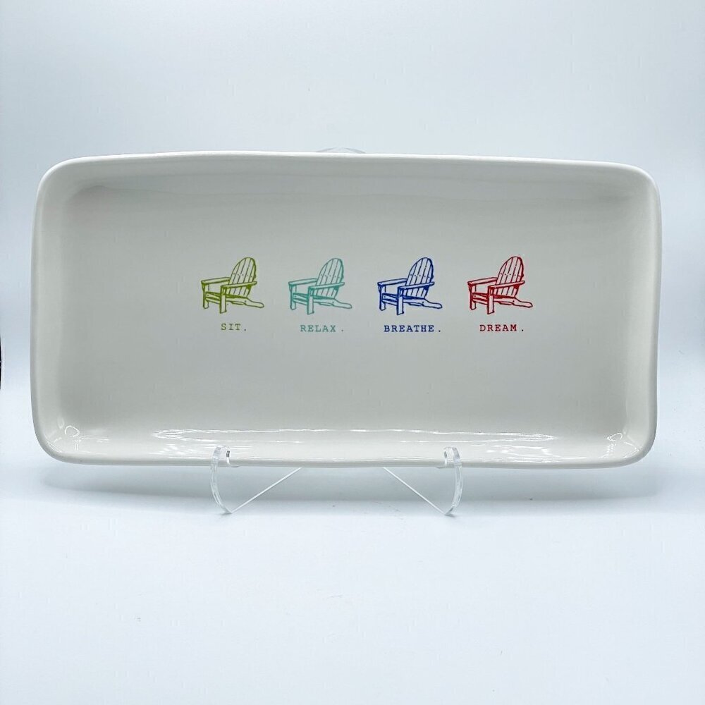 Rae Dunn Adirondack Chairs Sit Breathe Dream Relax Serving Platter Magenta 14"